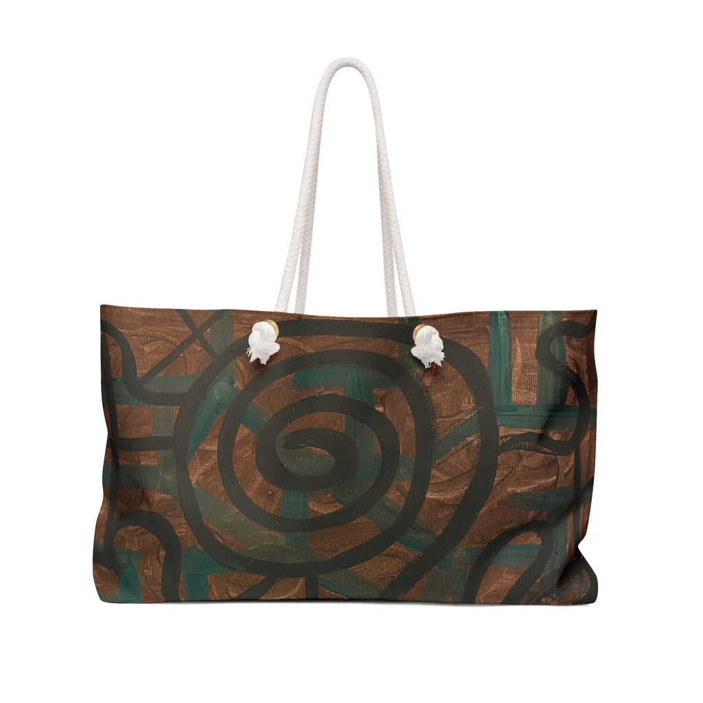 Abstract Earth-Tone Weekender Bag — Spiral Tribal Travel Tote