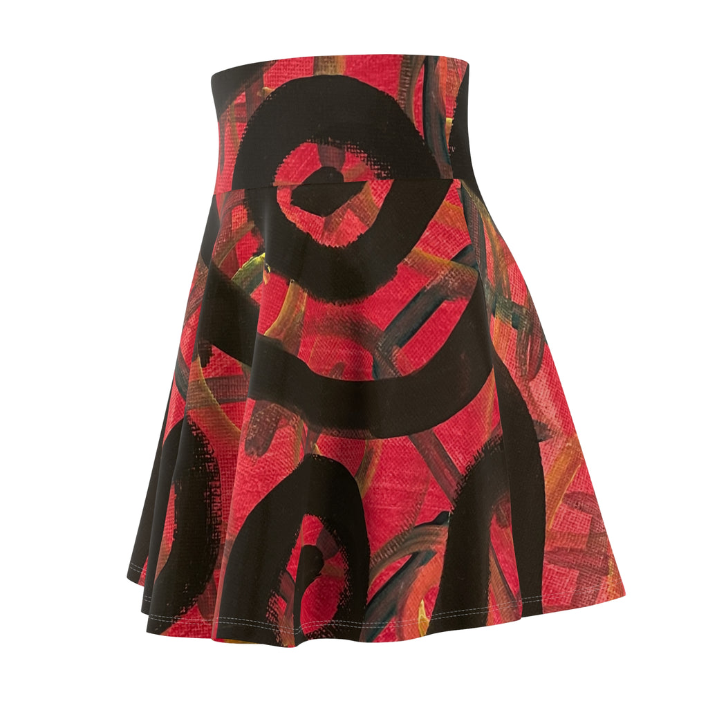 Red Abstract Graffiti Skater Skirt
