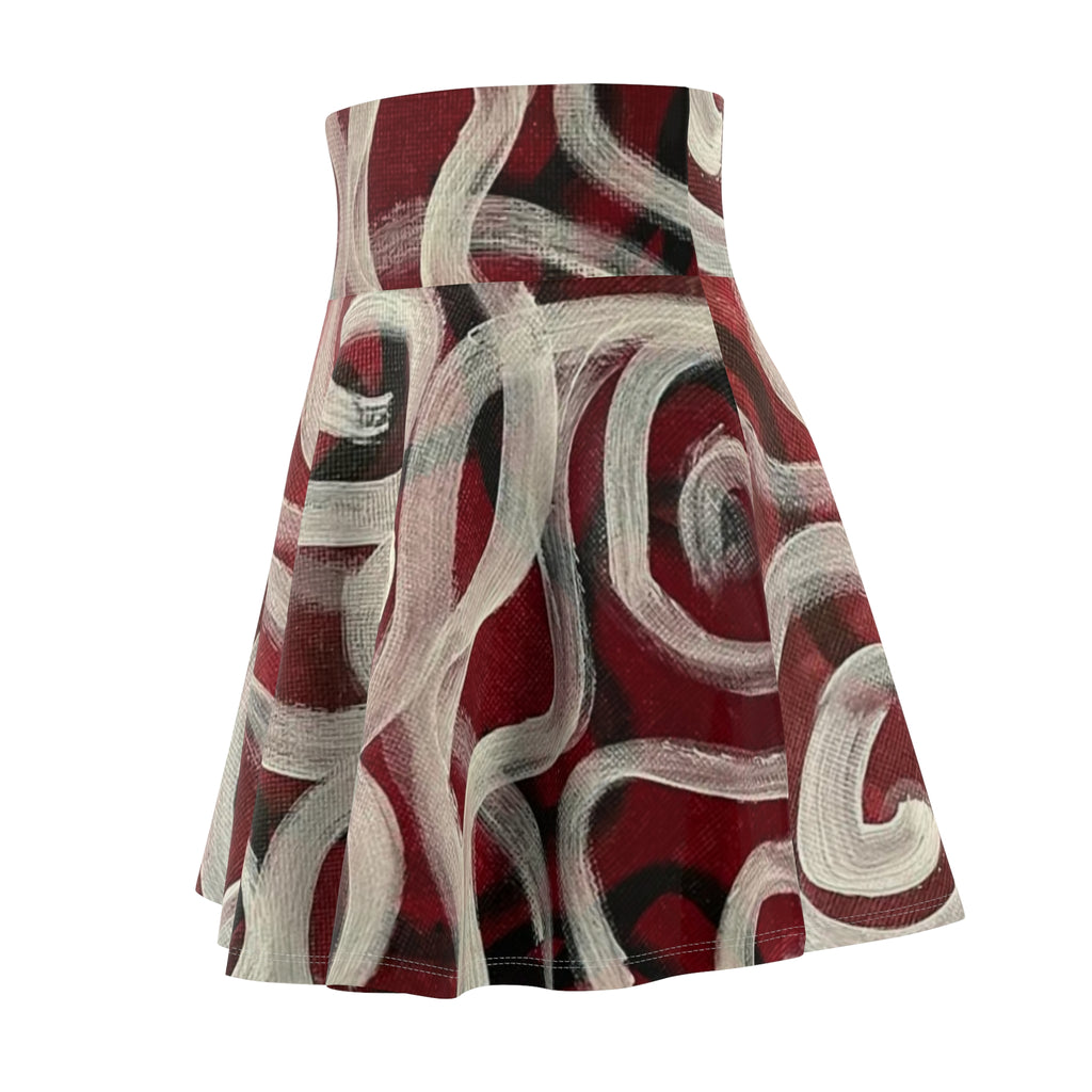 Abstract Burgundy Swirl Skater Skirt