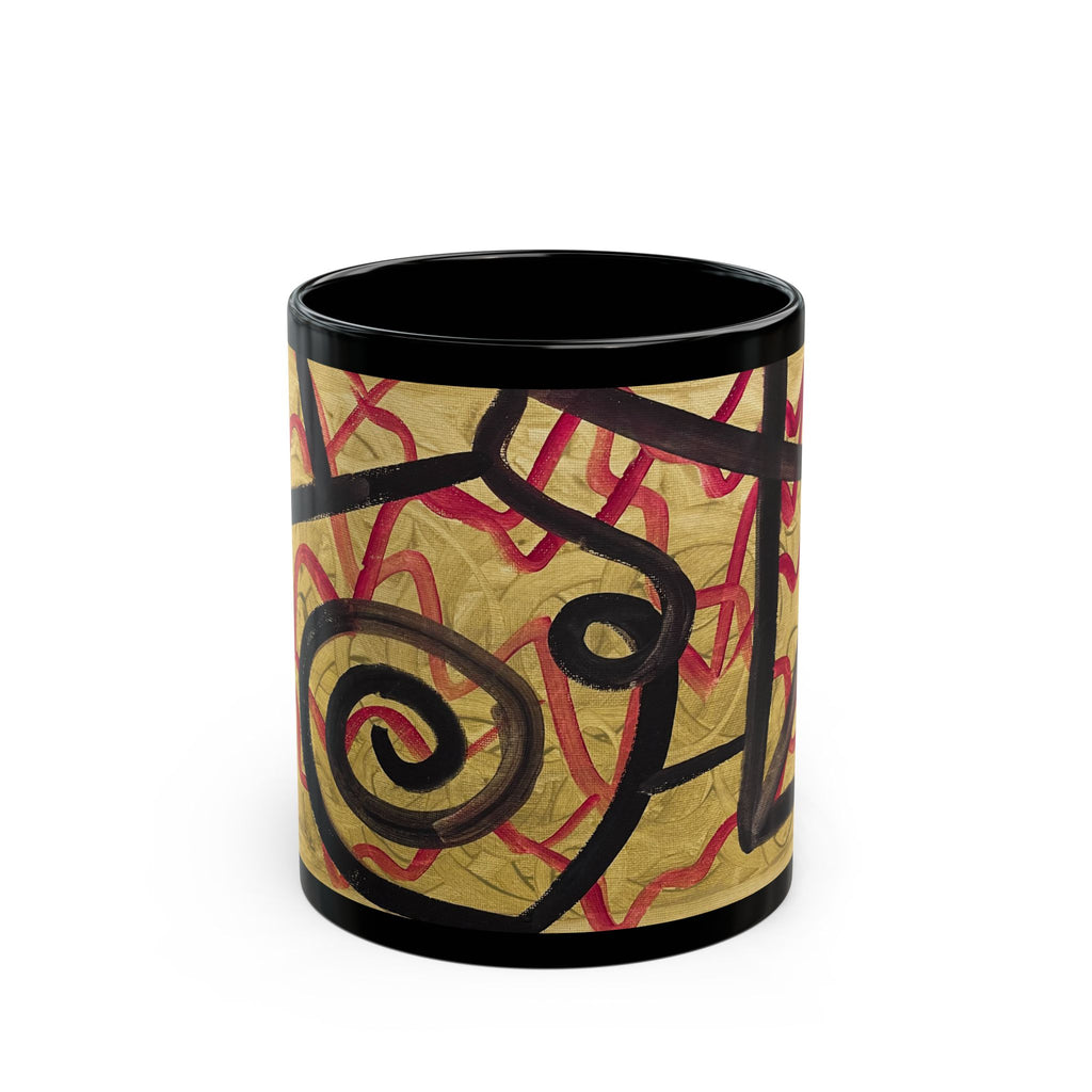 Abstract Gold & Red Art Ceramic Mug — Modern Swirl Design (11oz/15oz)