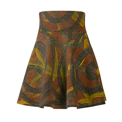 Abstract Earth-Tone Skater Skirt - Retro Swirl Print