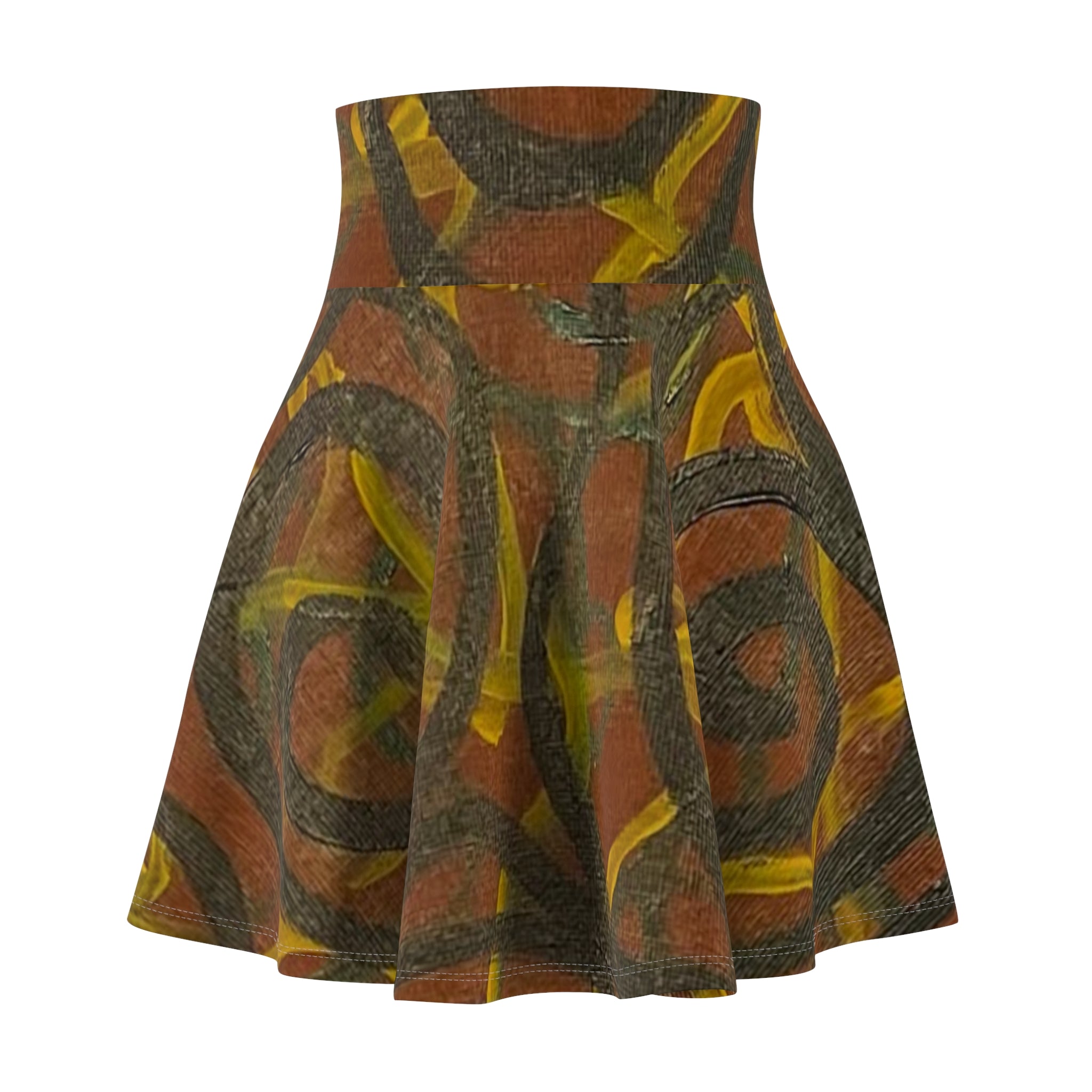 Abstract Earth-Tone Skater Skirt - Retro Swirl Print