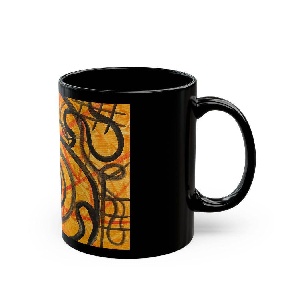 Abstract Swirl Black Coffee Mug – Vibrant Orange & Black Artistic Ceramic (11oz, 15oz)
