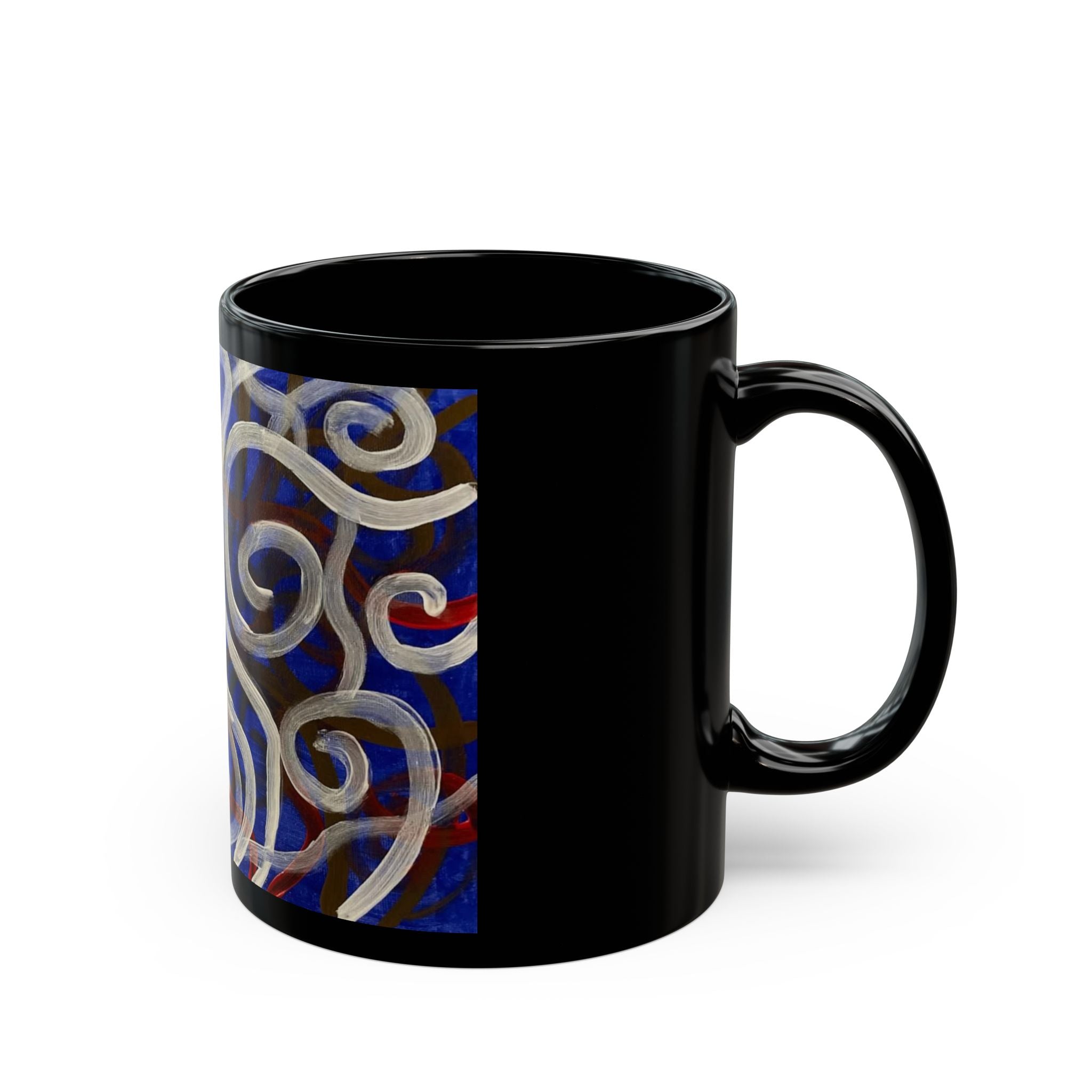 Swirling Blue Abstract Art Mug — Ceramic Black Coffee Cup (11oz/15oz)