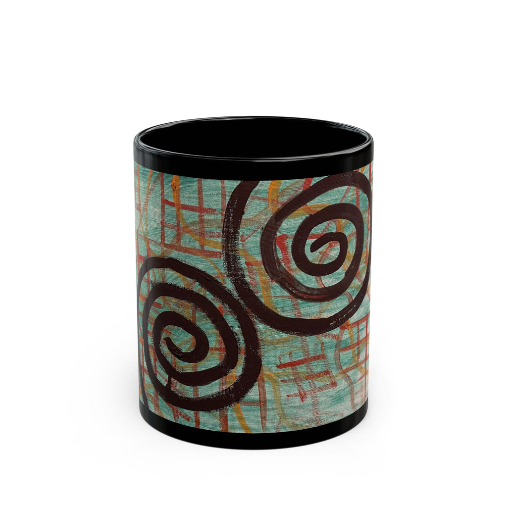 Abstract Spiral Art Black Mug — Modern Geometric Coffee Cup (11oz/15oz)