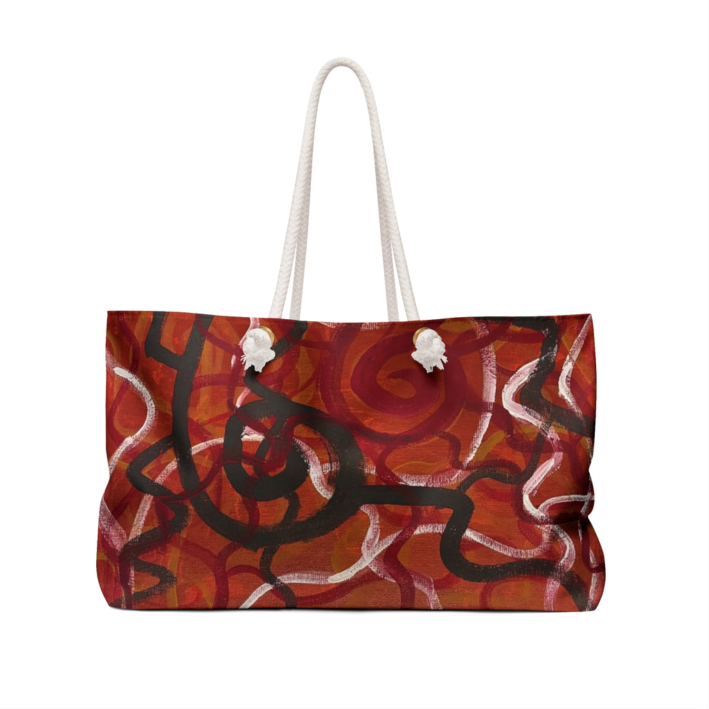 Abstract Red Swirl Weekender Bag – Boho Travel Tote