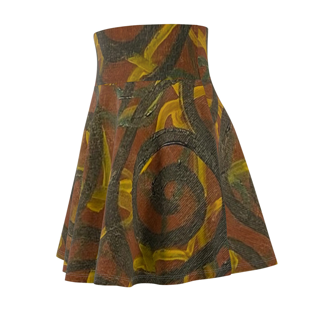 Abstract Earth-Tone Skater Skirt - Retro Swirl Print