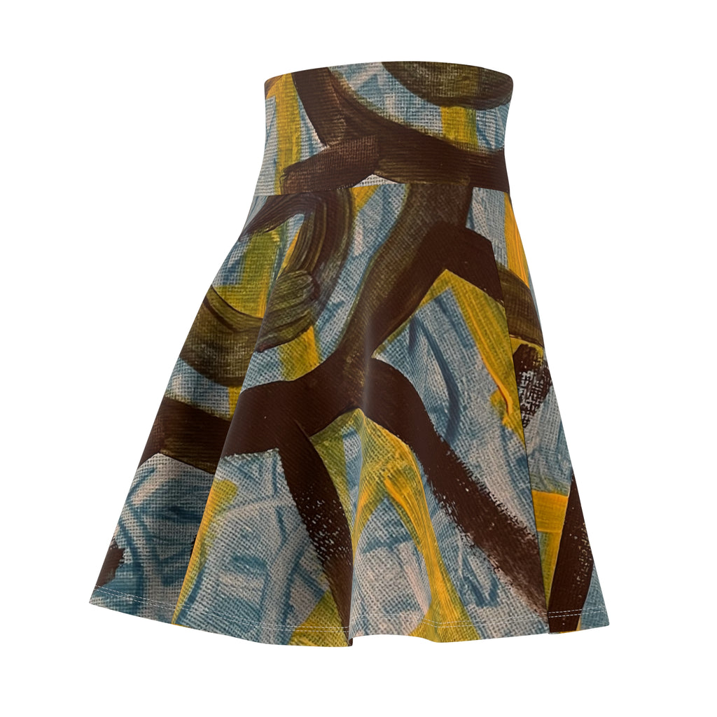 Abstract Graffiti Skater Skirt — Yellow & Blue Street Art Print