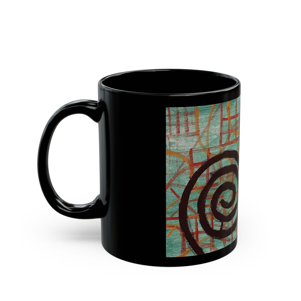 Abstract Spiral Art Black Mug — Modern Geometric Coffee Cup (11oz/15oz)