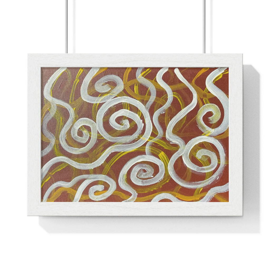 Abstract Swirl Horizontal Framed Poster — Earthy Brown & White Wall Art