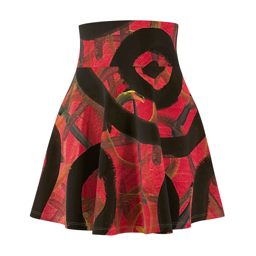 Red Abstract Graffiti Skater Skirt