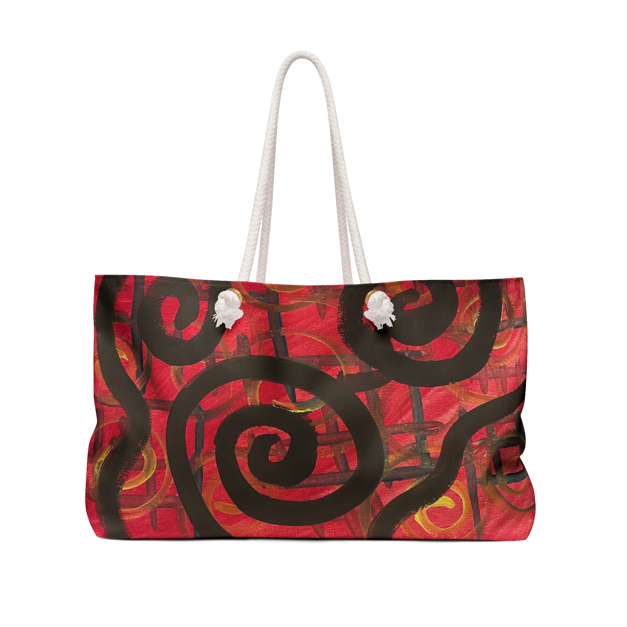 Red Spiral Abstract Weekender Bag – Large Artistic Travel Tote