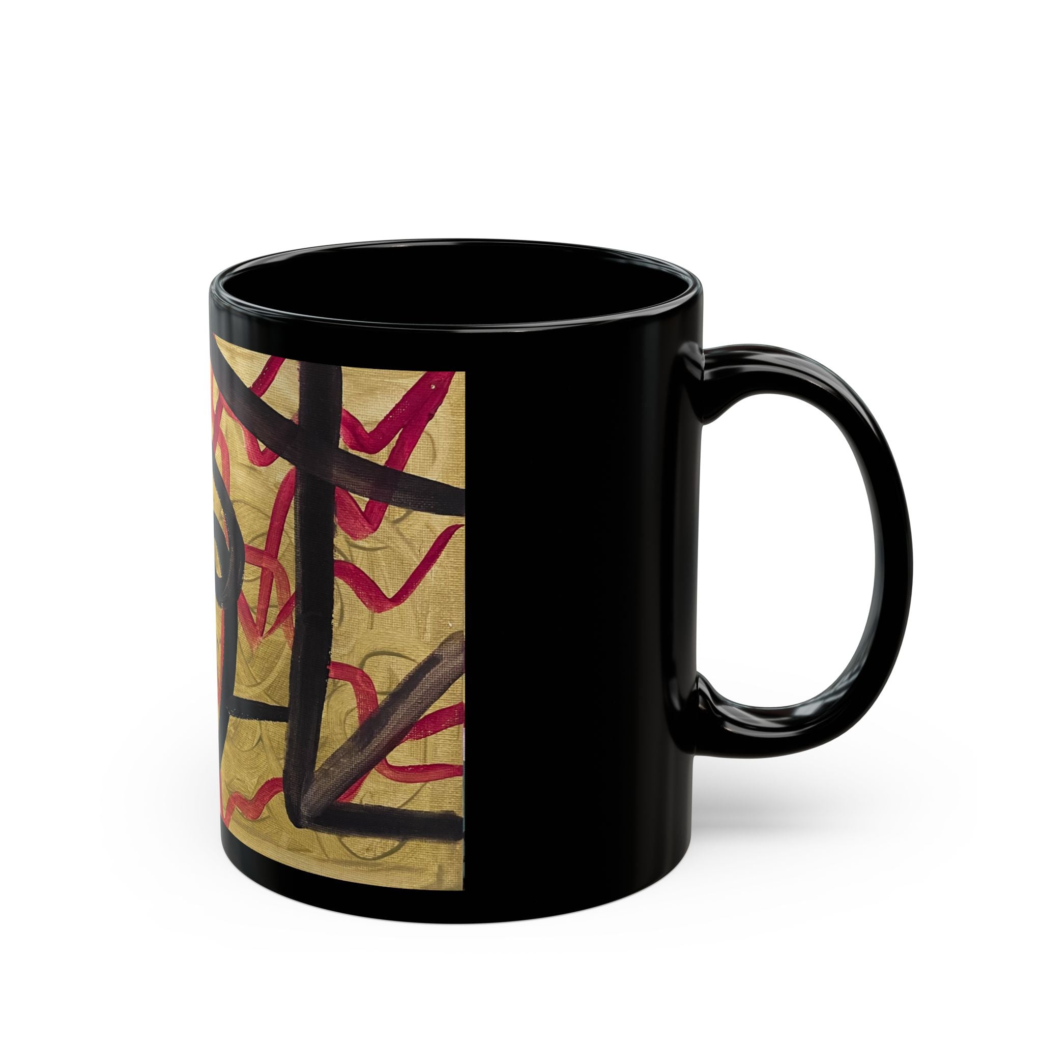 Abstract Gold & Red Art Ceramic Mug — Modern Swirl Design (11oz/15oz)