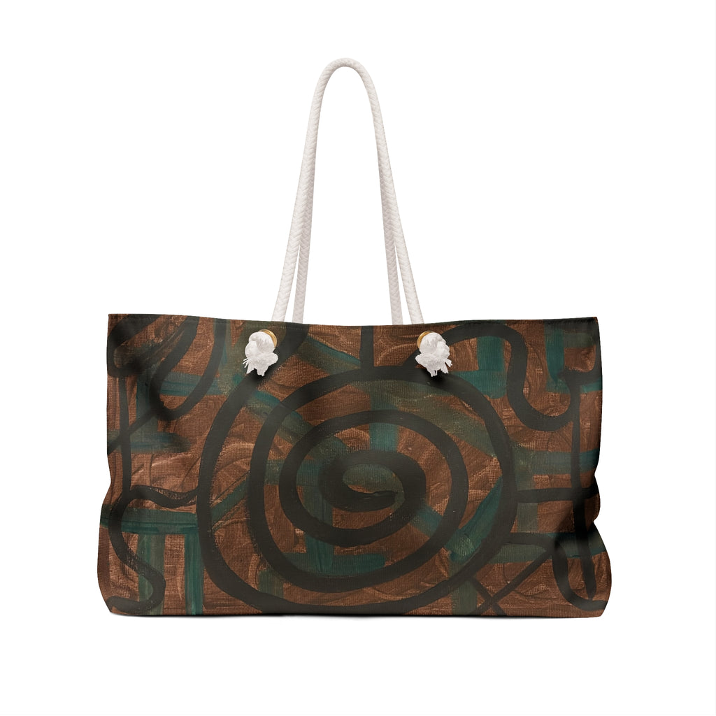 Abstract Earth-Tone Weekender Bag — Spiral Tribal Travel Tote