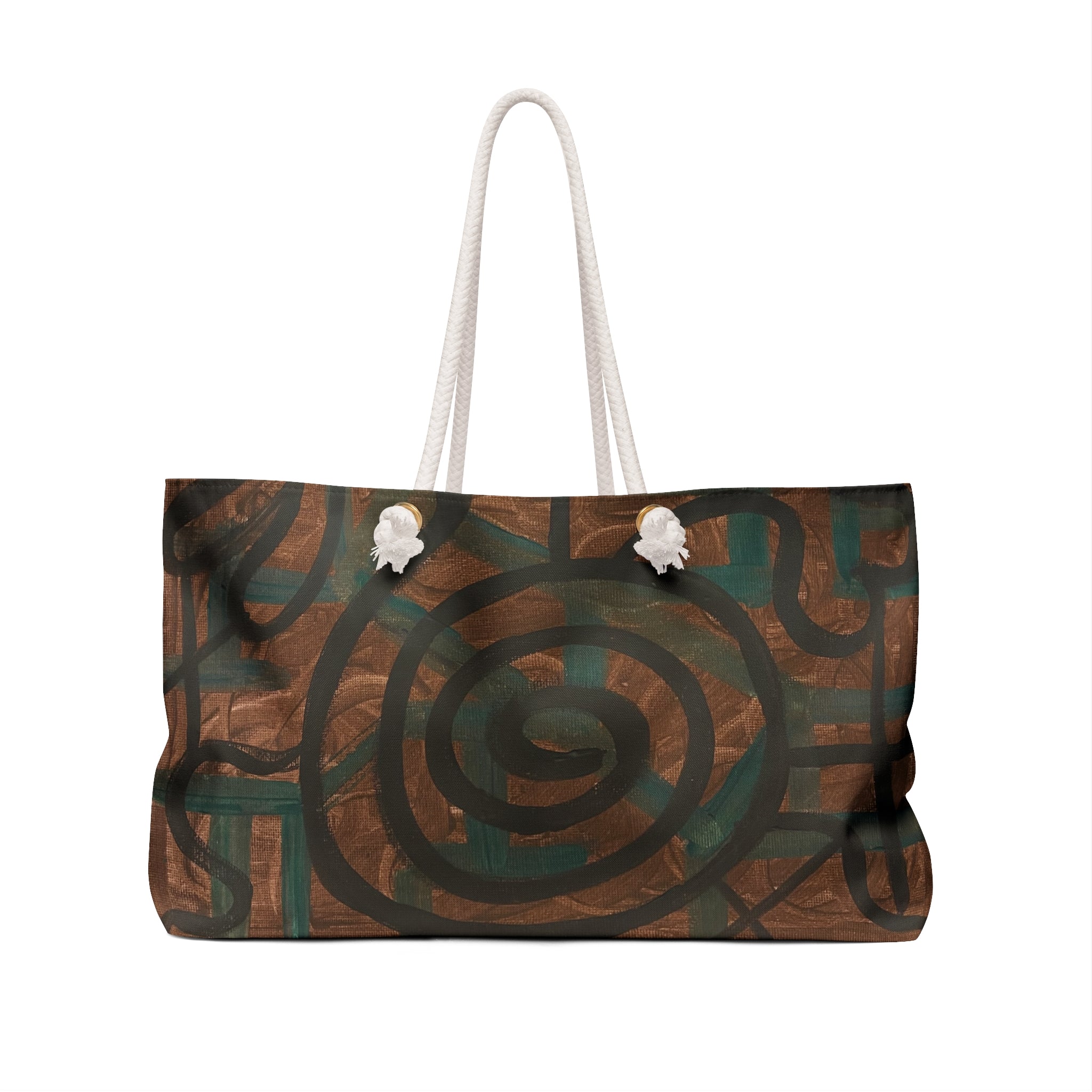 Abstract Earth-Tone Weekender Bag — Spiral Tribal Travel Tote