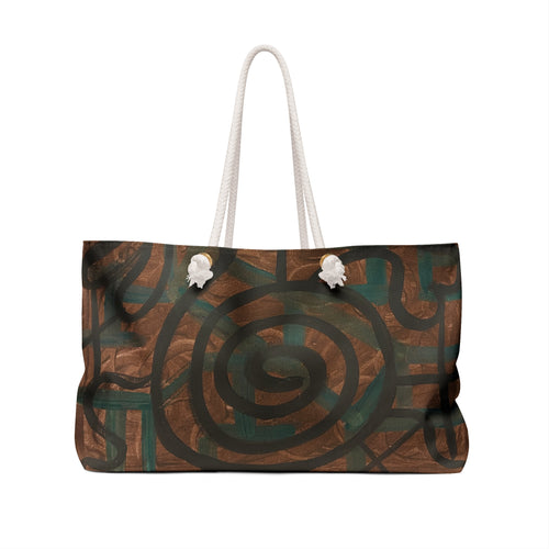 Abstract Earth-Tone Weekender Bag — Spiral Tribal Travel Tote