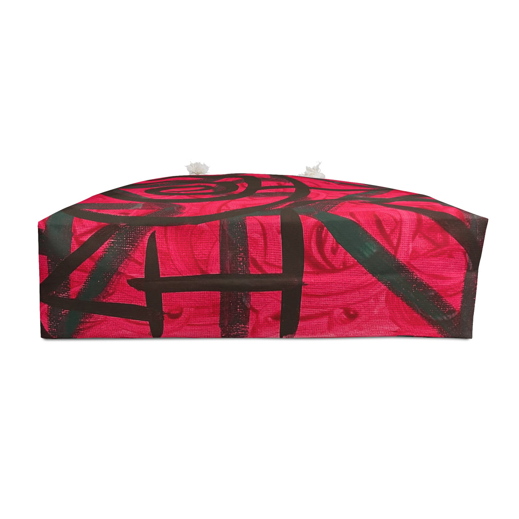 Bold Red Spiral Weekender Bag — Artistic Tote for Travel & Beach