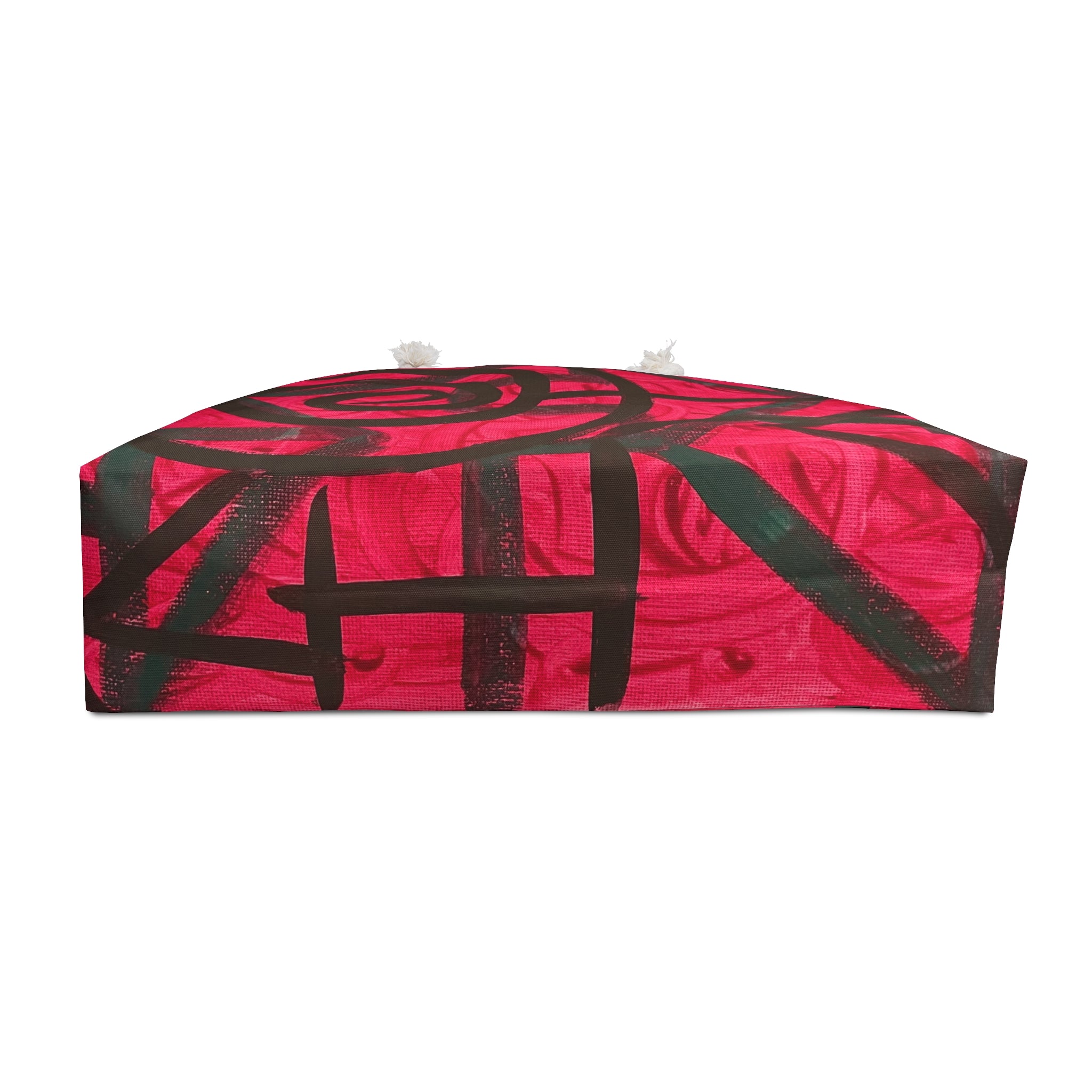 Bold Red Spiral Weekender Bag — Artistic Tote for Travel & Beach