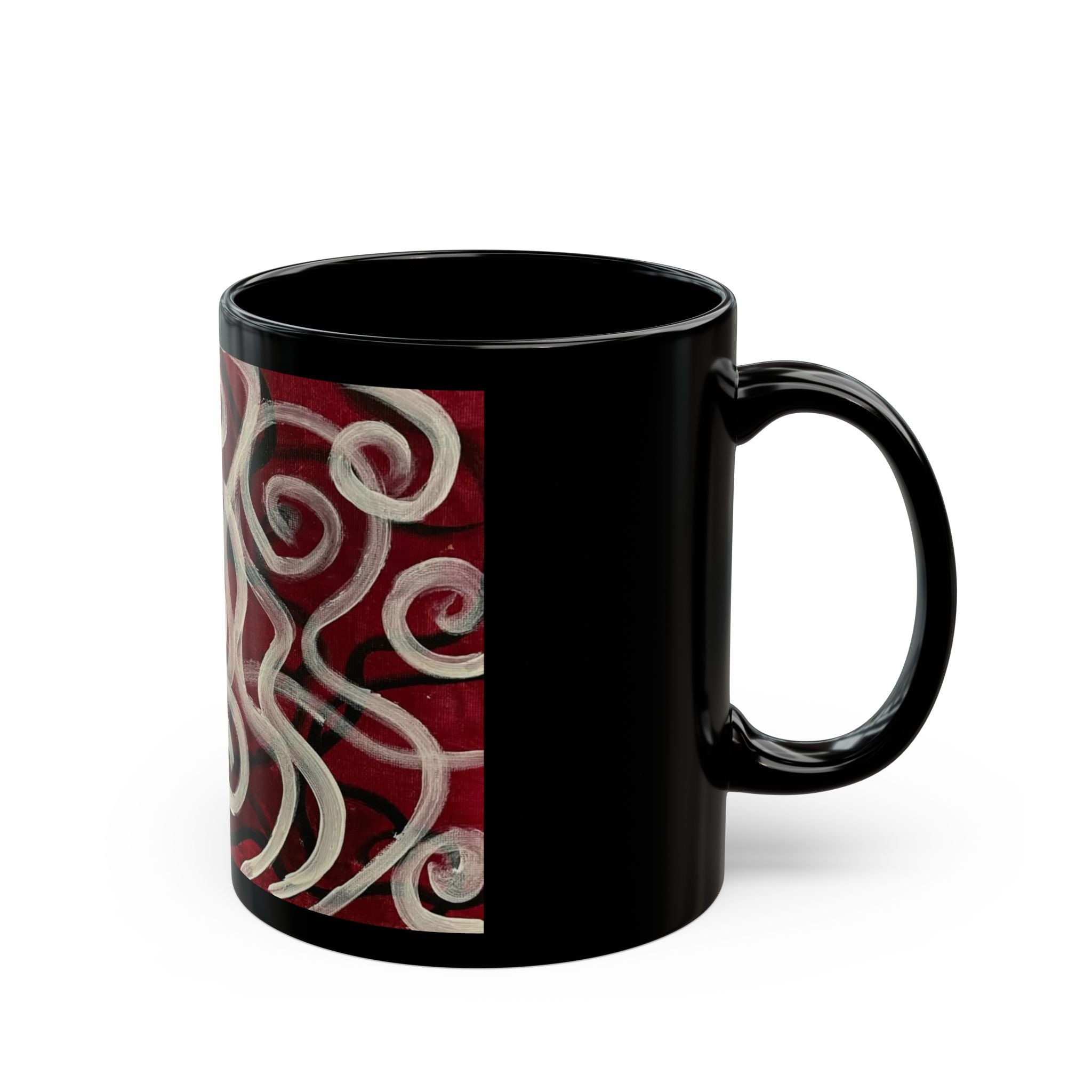 Red Swirl Abstract Black Coffee Mug (11oz, 15oz)