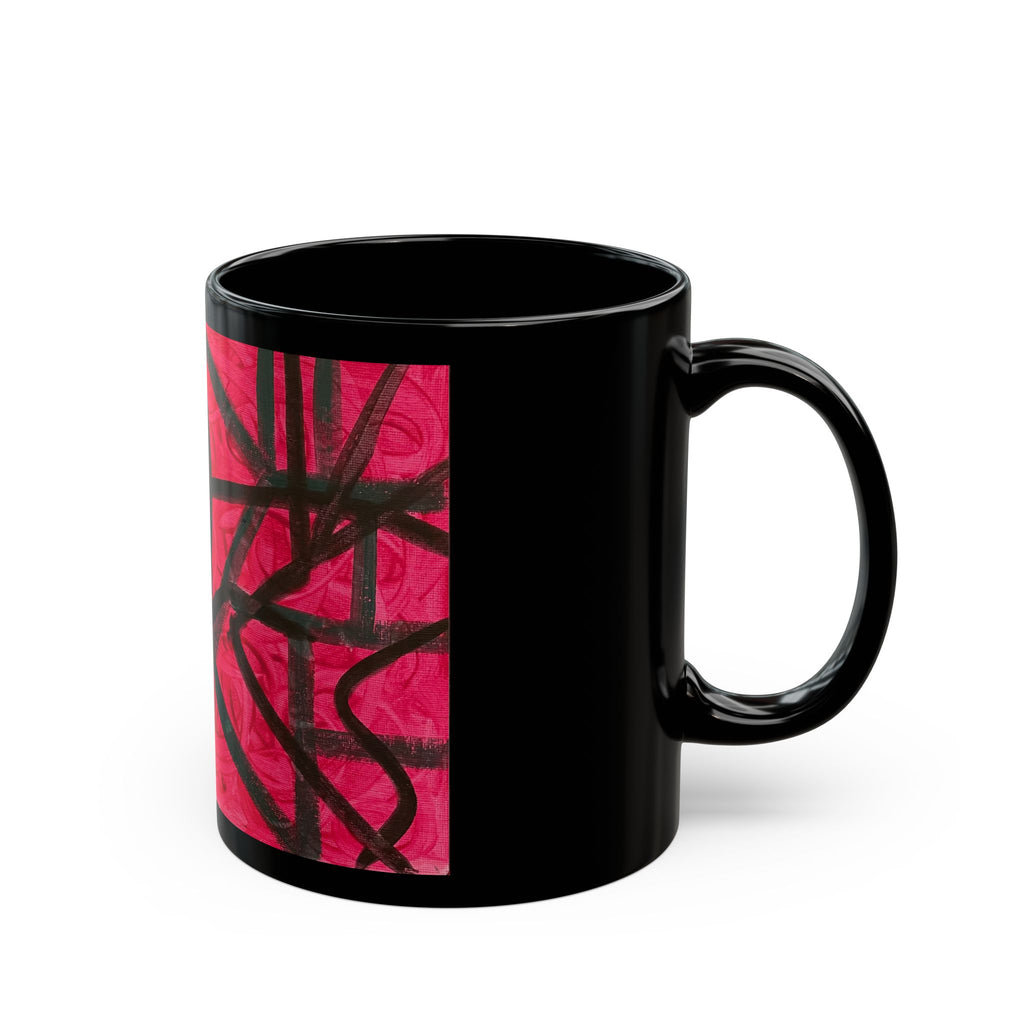 Abstract Red Spiral Art Mug — Black Ceramic Coffee Cup (11oz/15oz)
