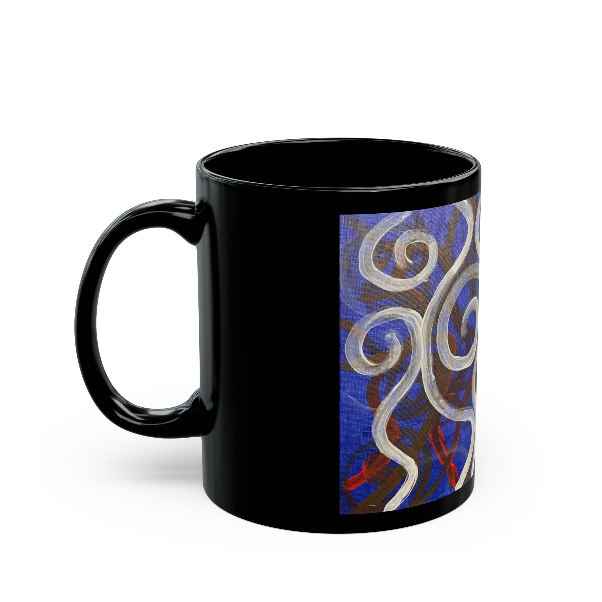 Swirling Blue Abstract Art Mug — Ceramic Black Coffee Cup (11oz/15oz)