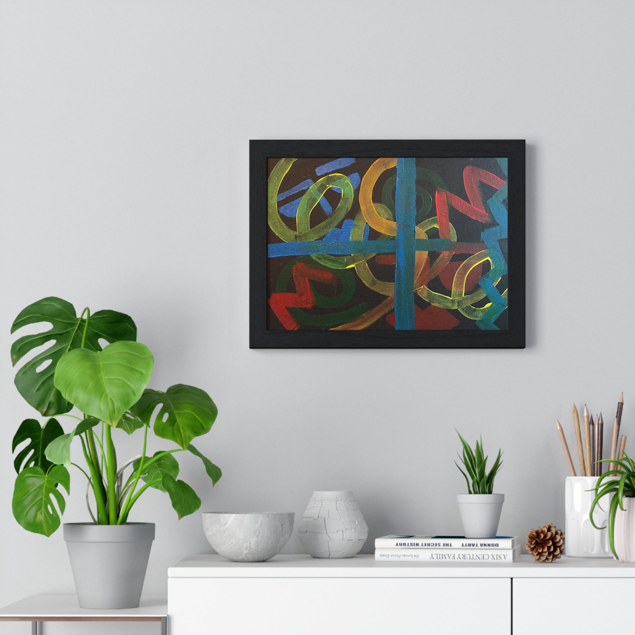 Abstract Colorful Graffiti Framed Poster — Modern Loop & Cross Wall Art