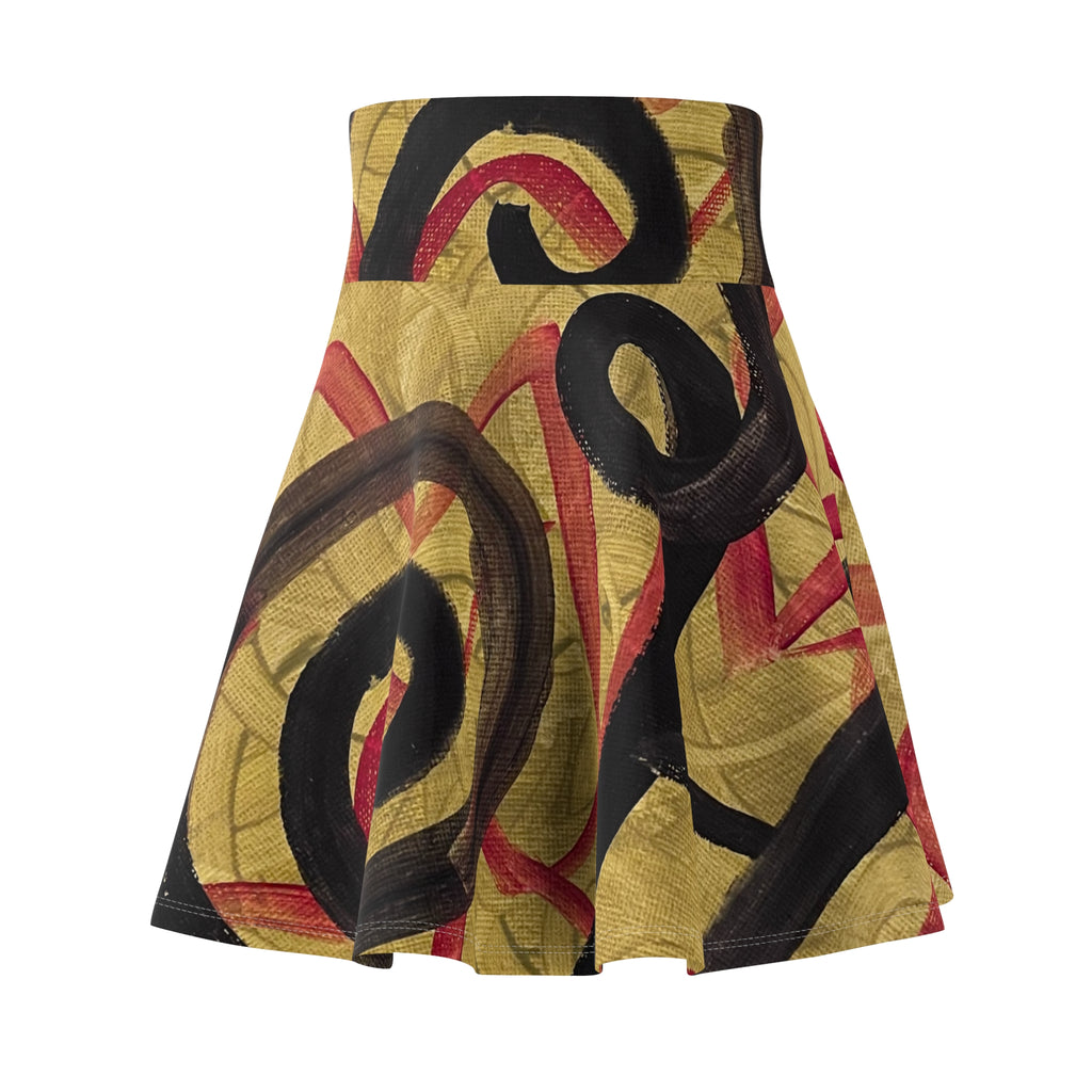 Abstract Bold Swirl Skater Skirt – Yellow & Black Artistic Print