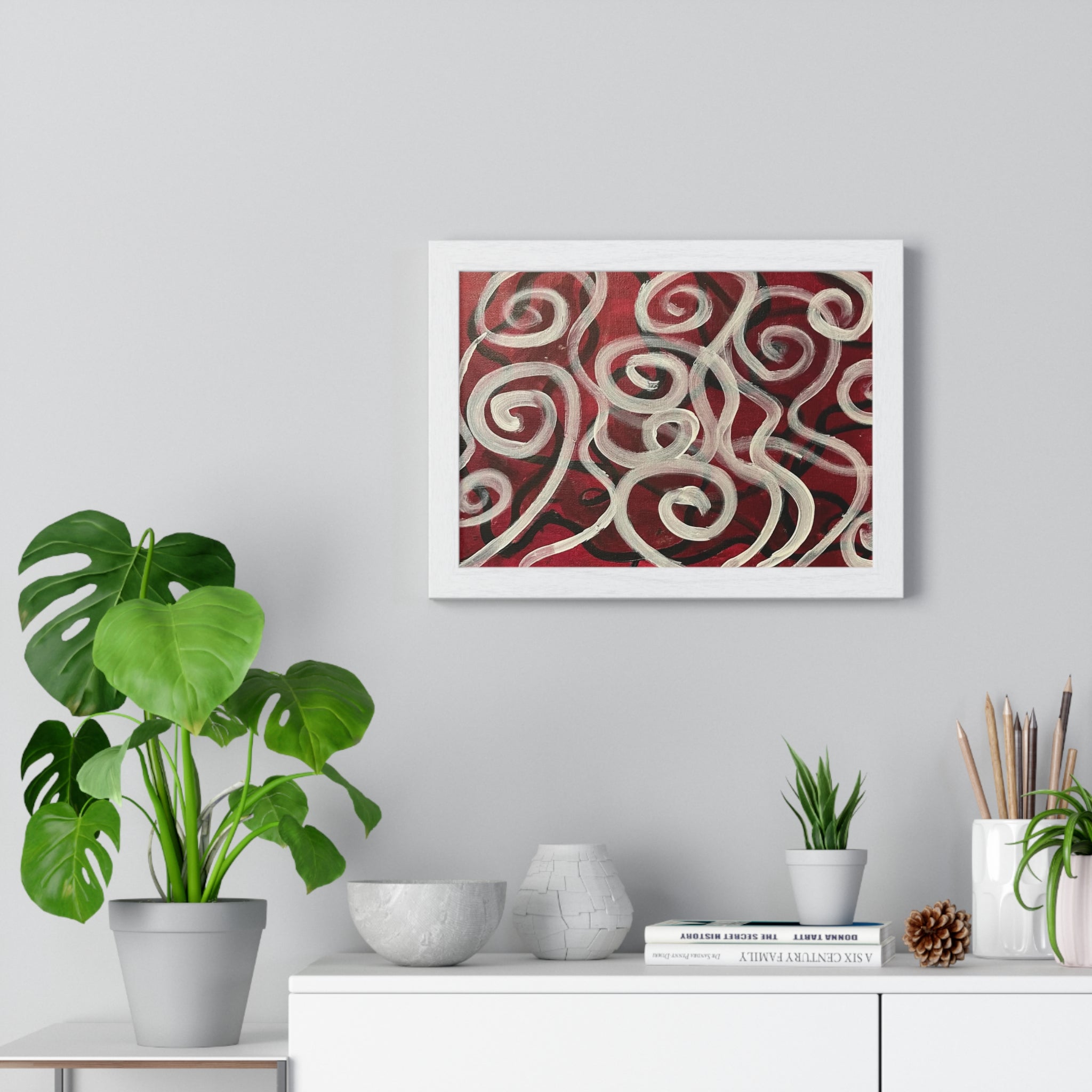 Abstract Red Swirl Framed Poster – Modern Wall Art for Living Room & Office