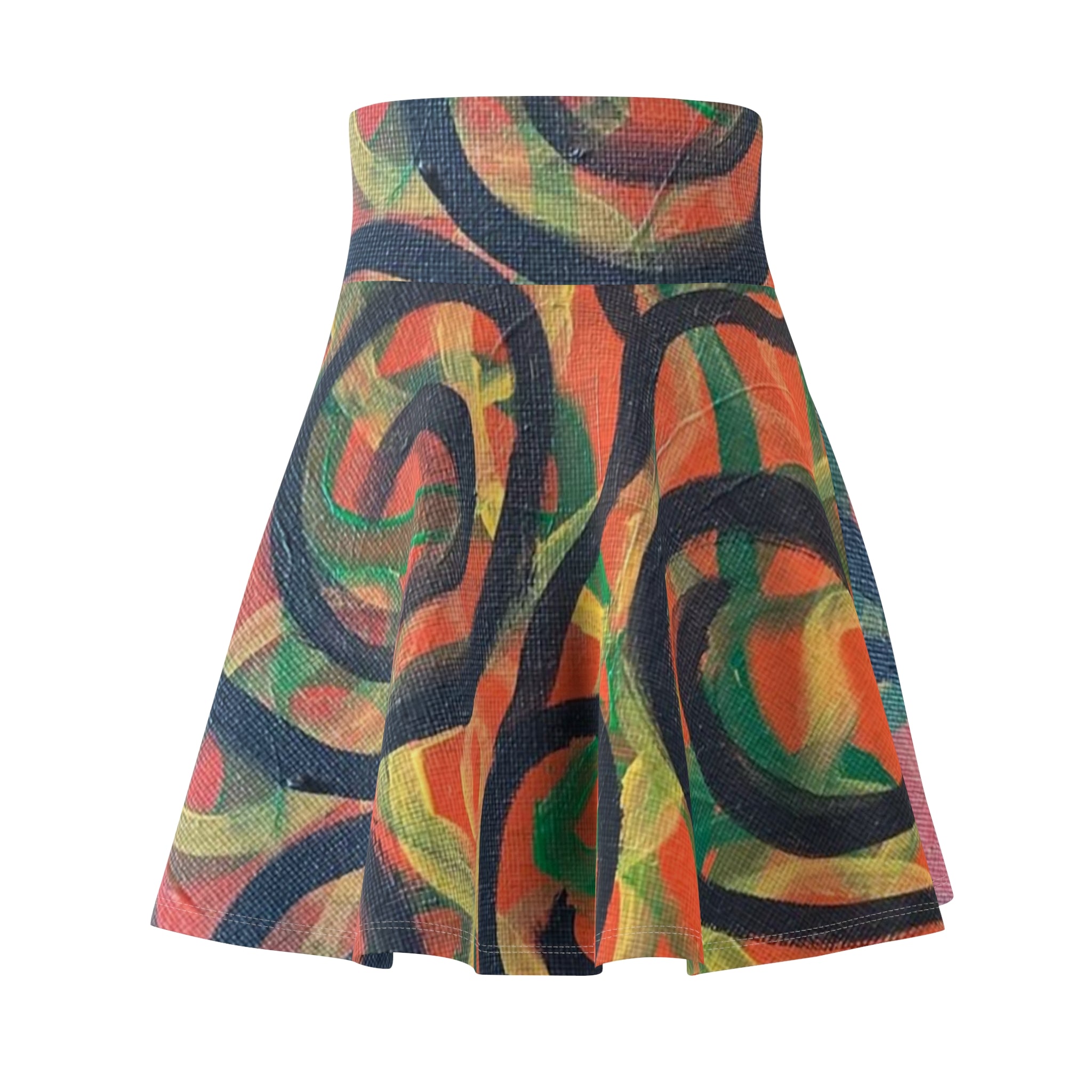 Abstract Spiral Print Women's Skater Skirt — Colorful Boho AOP Fashion