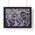 Abstract Swirl Framed Poster — Blue & Silver Modern Wall Art