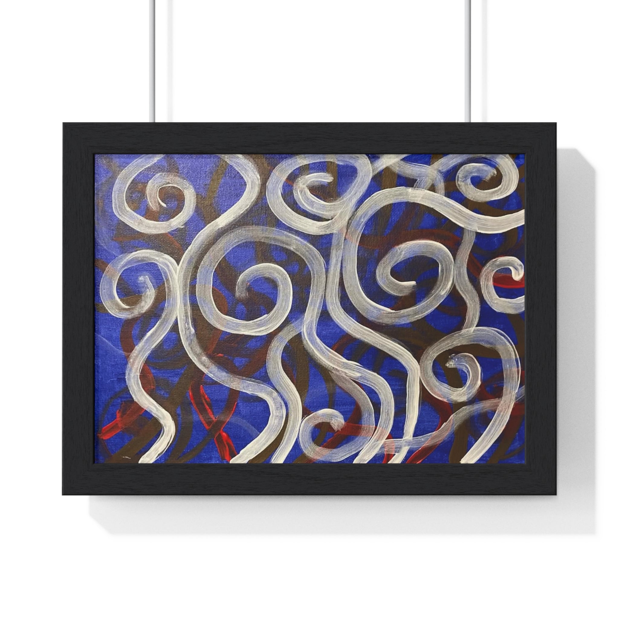 Abstract Swirl Framed Poster — Blue & Silver Modern Wall Art