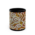 Swirling Abstract Art Black Mug — Earth Tone Spiral Coffee Cup (11oz/15oz)