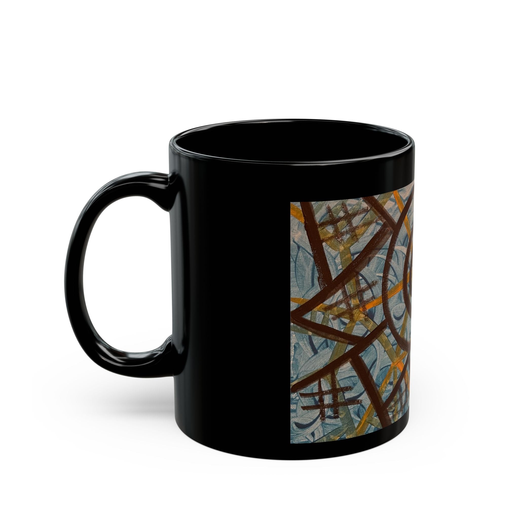 Abstract Spiral Art Black Mug — Modern Geometric Coffee Cup (11oz & 15oz)
