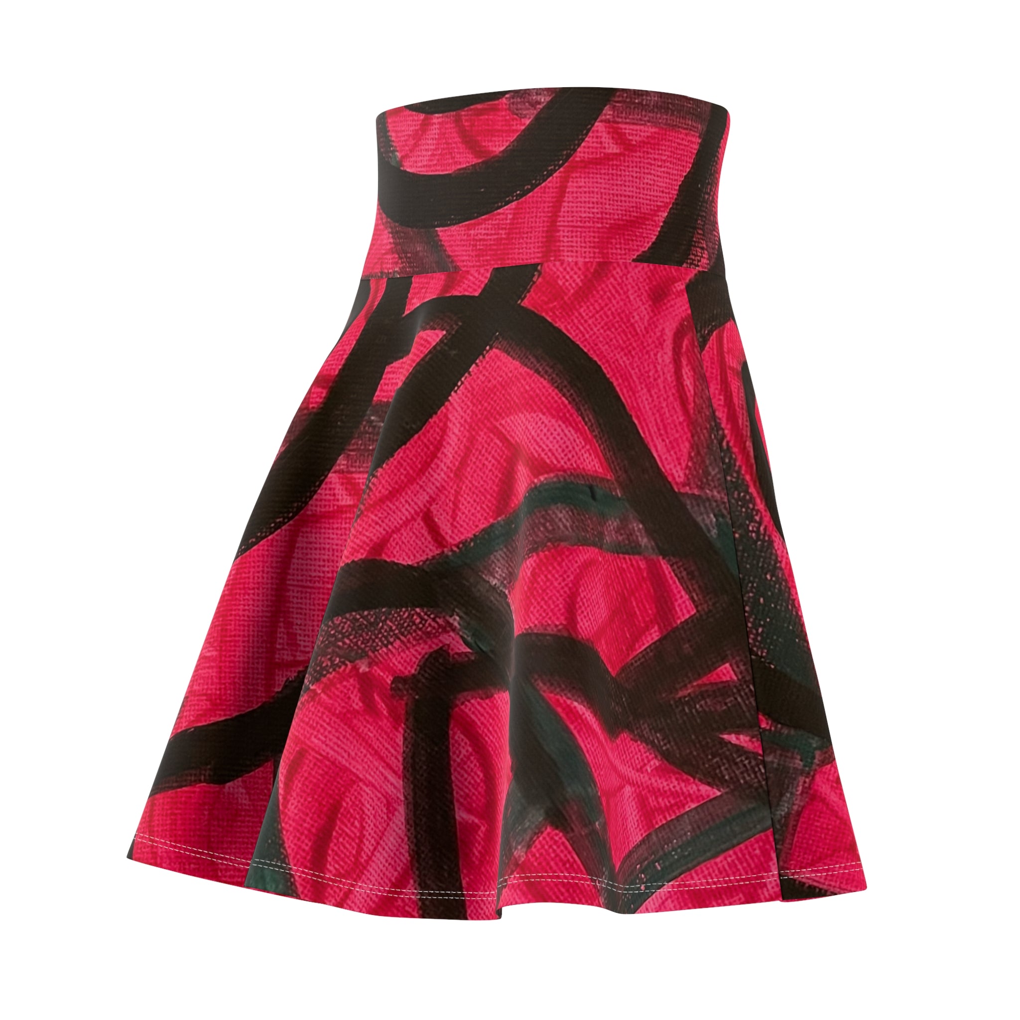 Red Graffiti Swirl Skater Skirt — Bold Abstract AOP Women's Skirt
