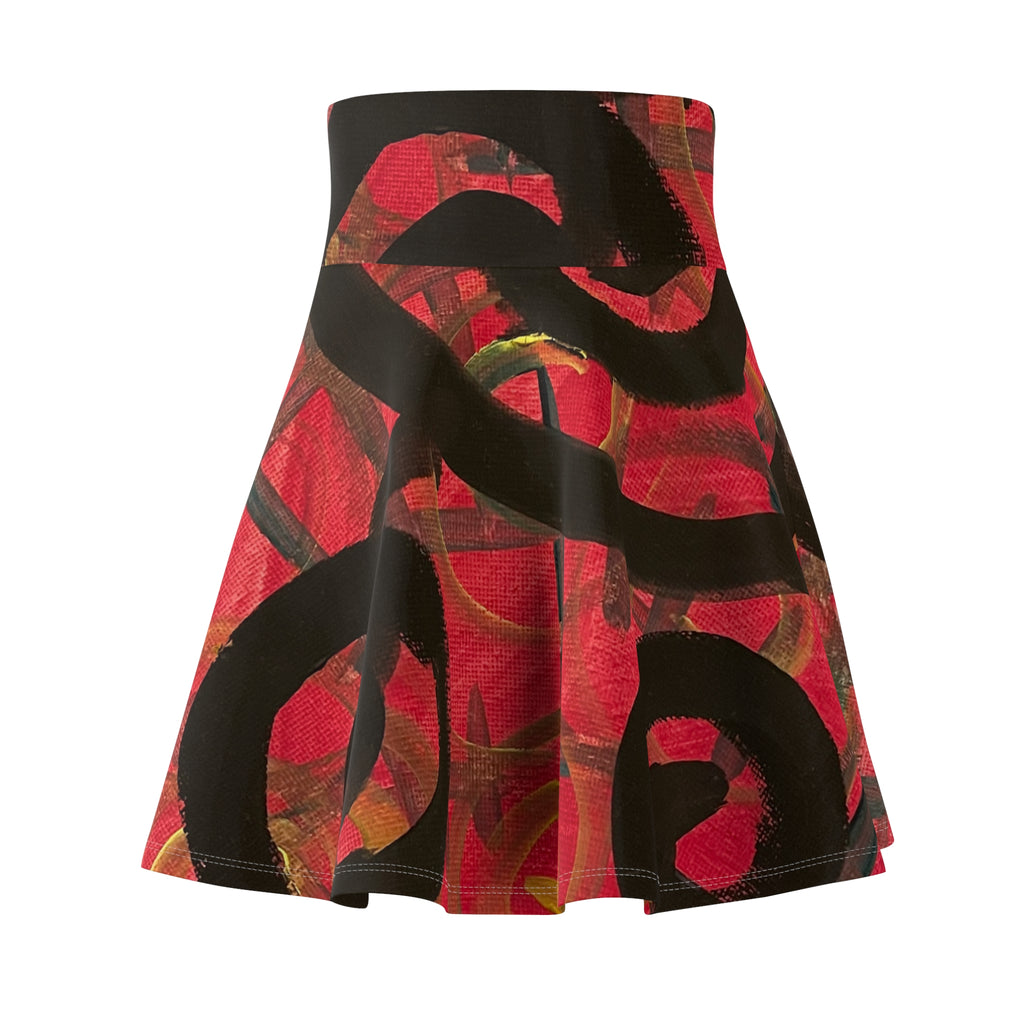 Red Abstract Graffiti Skater Skirt
