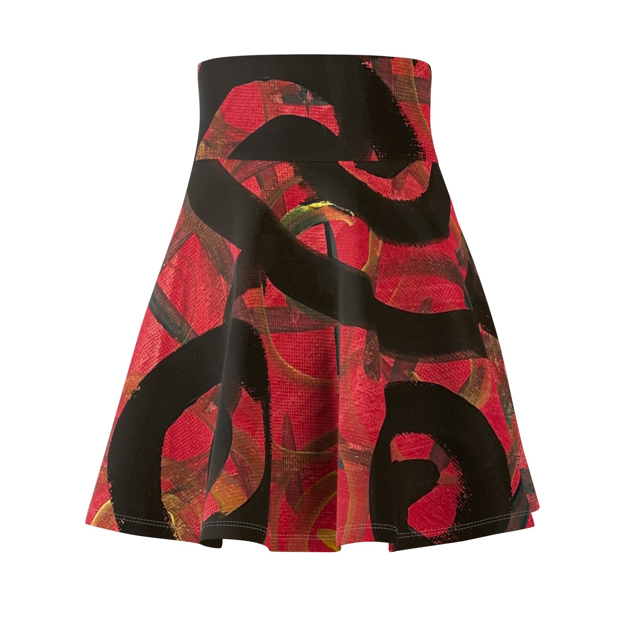 Red Abstract Graffiti Skater Skirt
