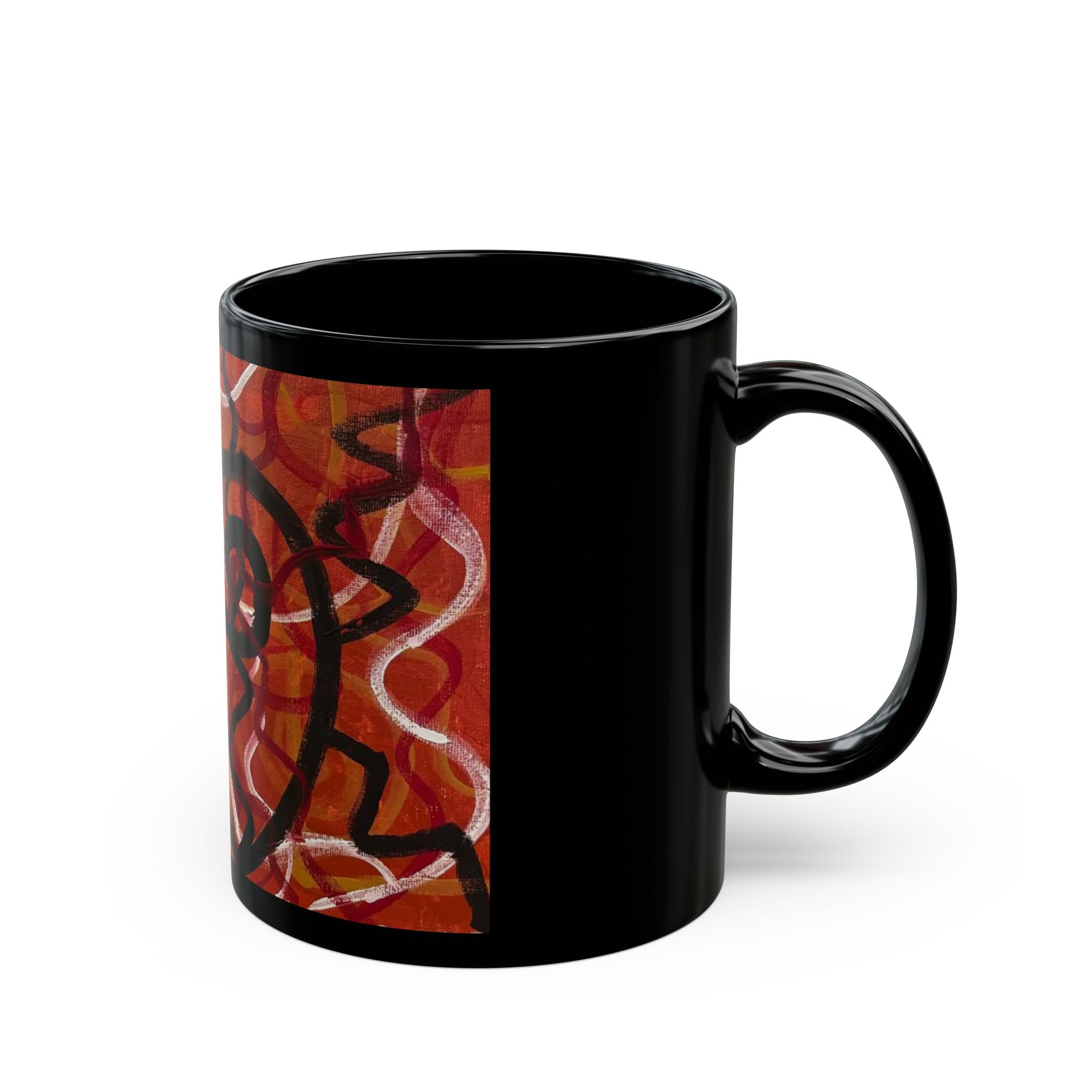 Abstract Flame Swirl Coffee Mug — Black Ceramic Art Mug (11oz/15oz)