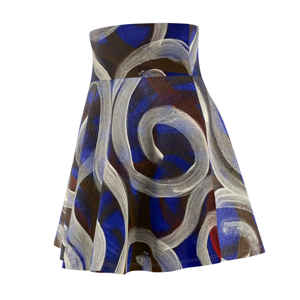 Blue Swirl Art Skater Skirt — Abstract Painterly Pattern