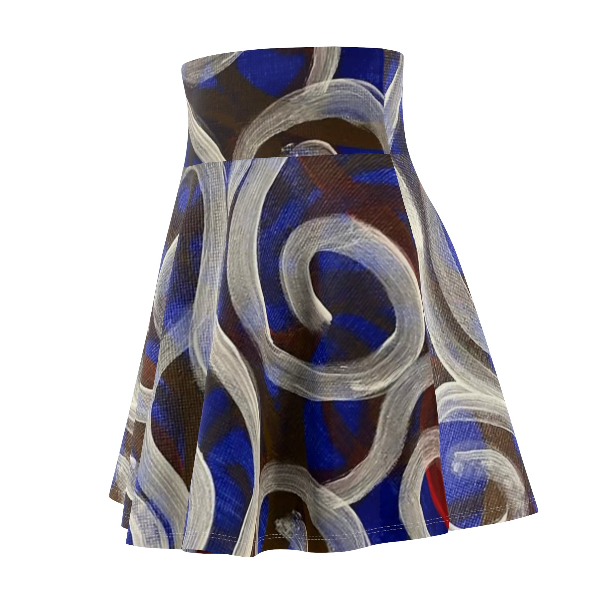 Blue Swirl Art Skater Skirt — Abstract Painterly Pattern