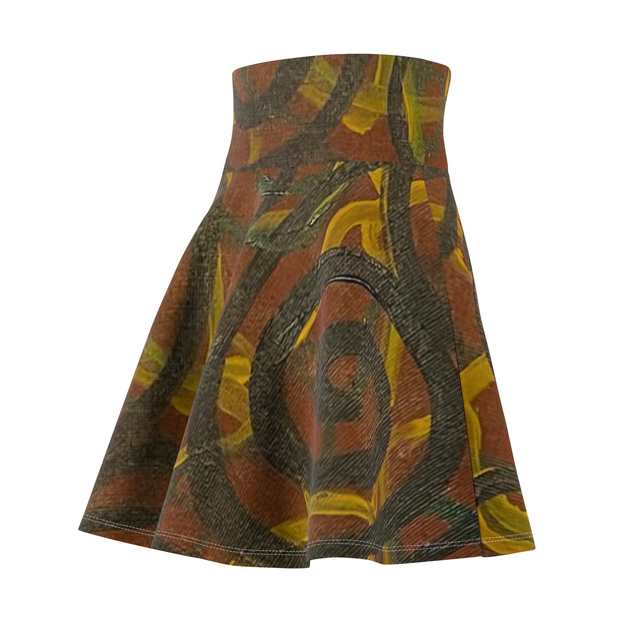 Abstract Earth-Tone Skater Skirt - Retro Swirl Print