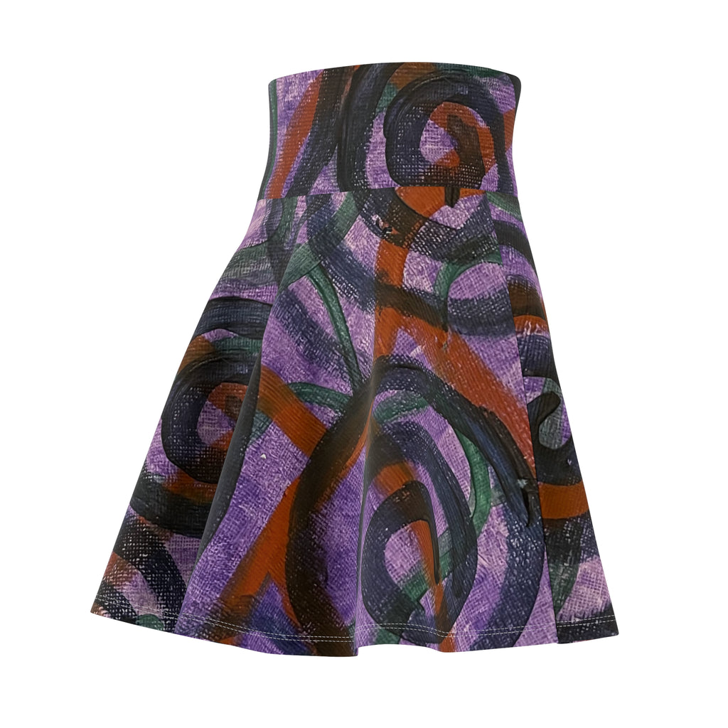 Abstract Purple Swirl Skater Skirt — Artistic AOP Floral-Inspired Print