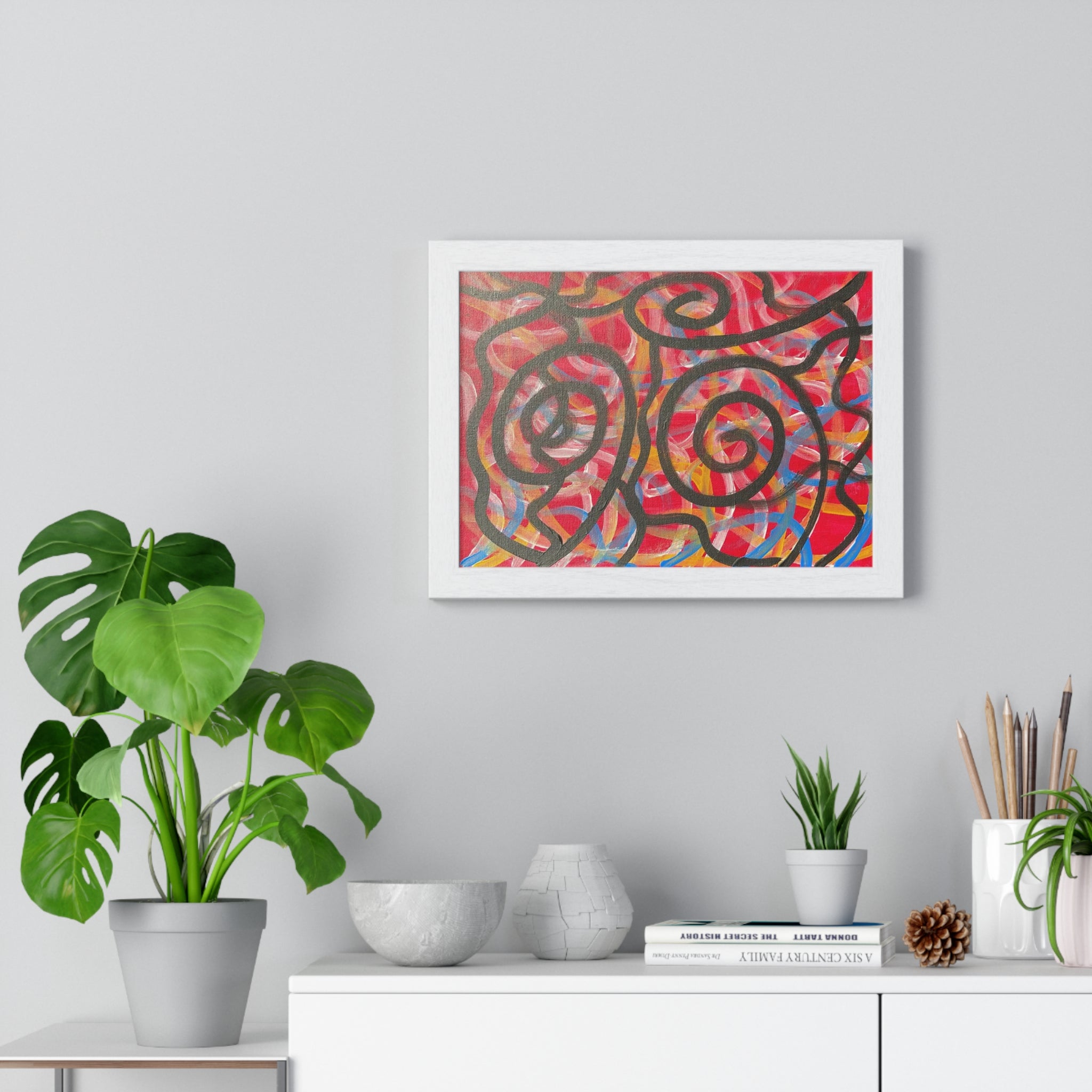 Abstract Red Swirl Framed Poster — Modern Bold Wall Art