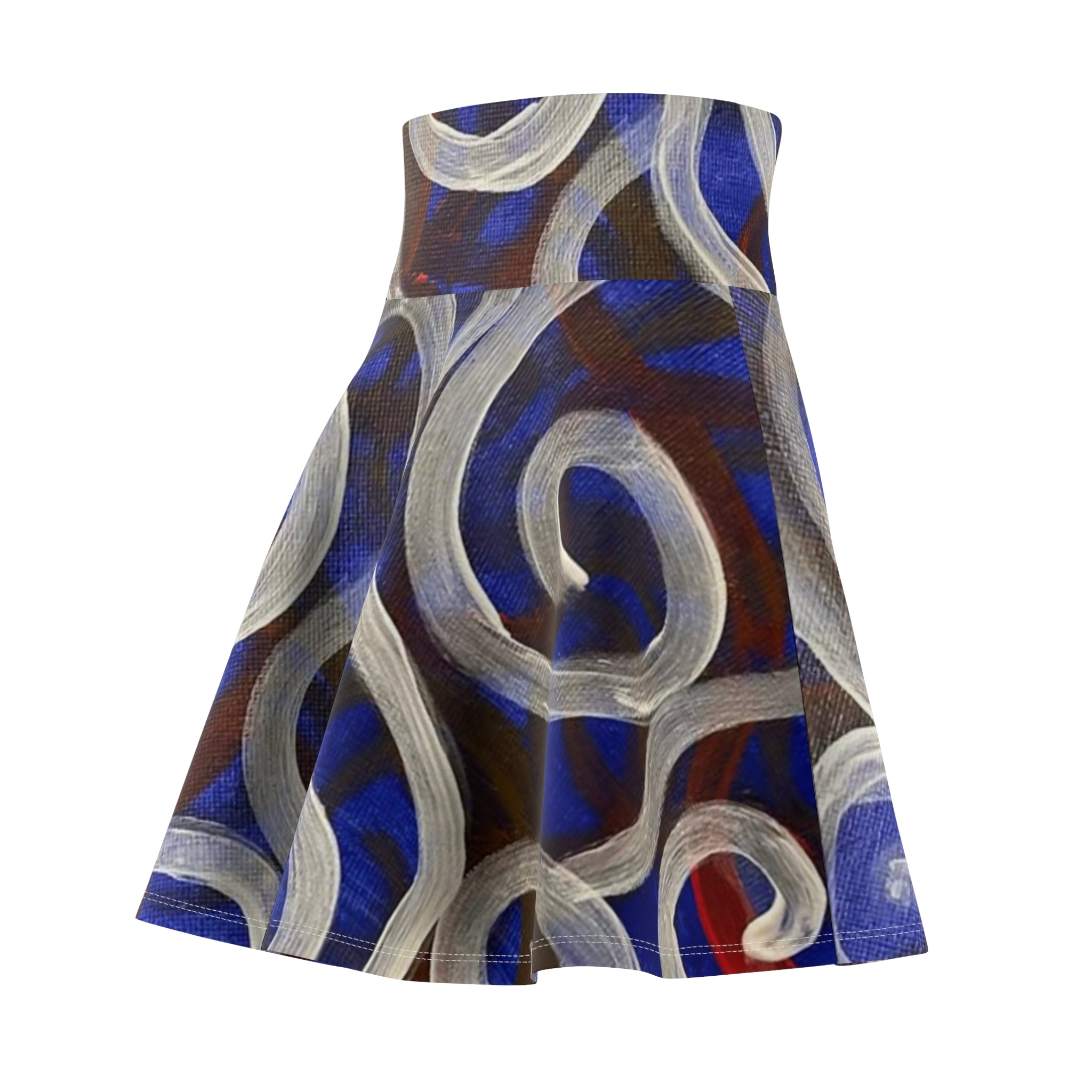 Blue Swirl Art Skater Skirt — Abstract Painterly Pattern
