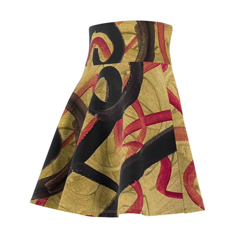 Abstract Bold Swirl Skater Skirt – Yellow & Black Artistic Print