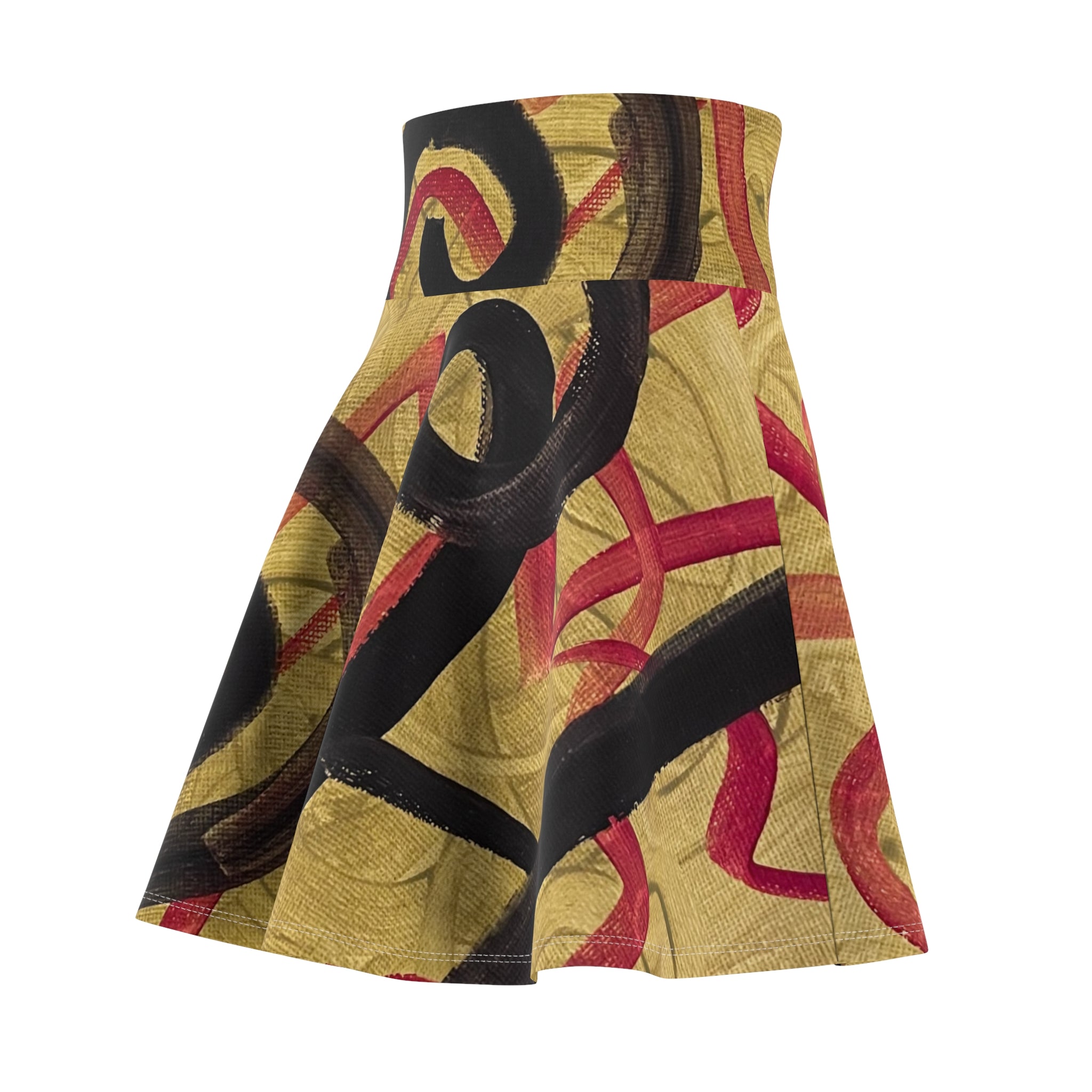 Abstract Bold Swirl Skater Skirt – Yellow & Black Artistic Print