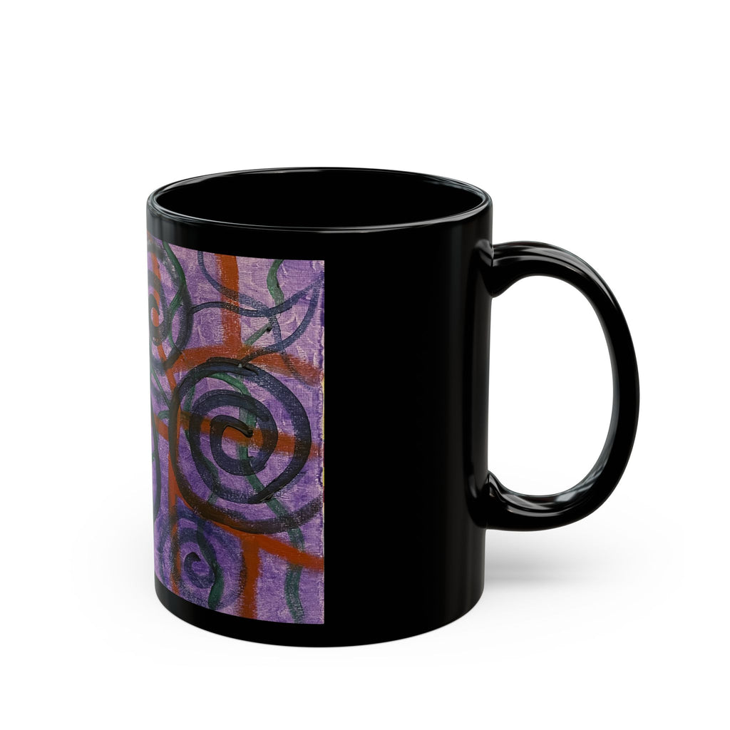 Abstract Purple Spiral Art Mug – Black Ceramic Coffee Cup (11oz/15oz)
