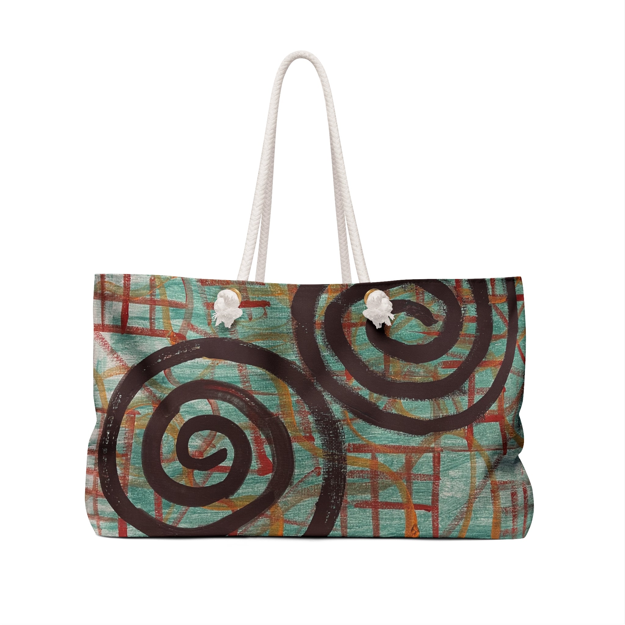 Abstract Spiral Weekender Bag - Turquoise Boho Travel Tote
