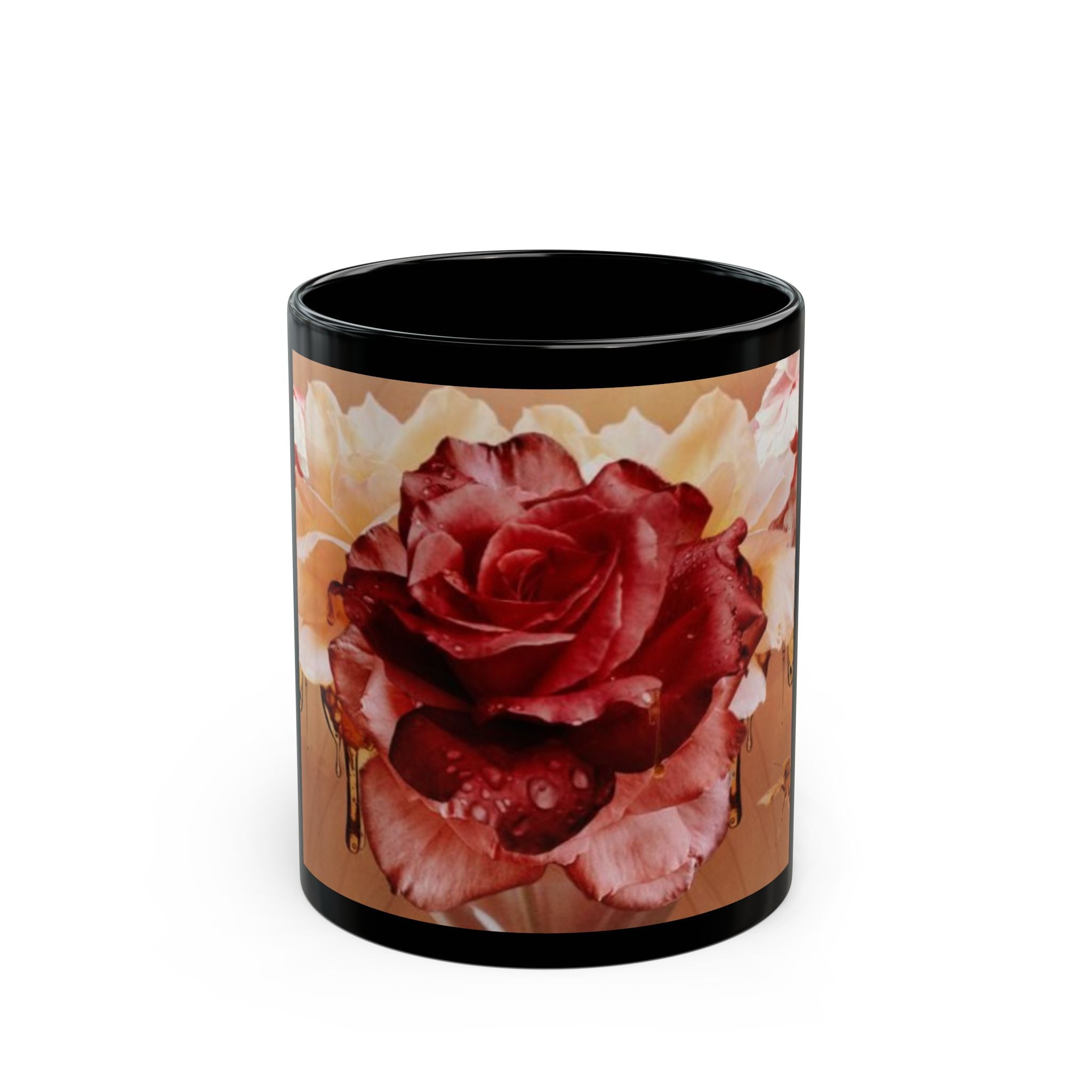 Vintage Red Rose Black Ceramic Mug – Floral Coffee Cup (11oz/15oz)