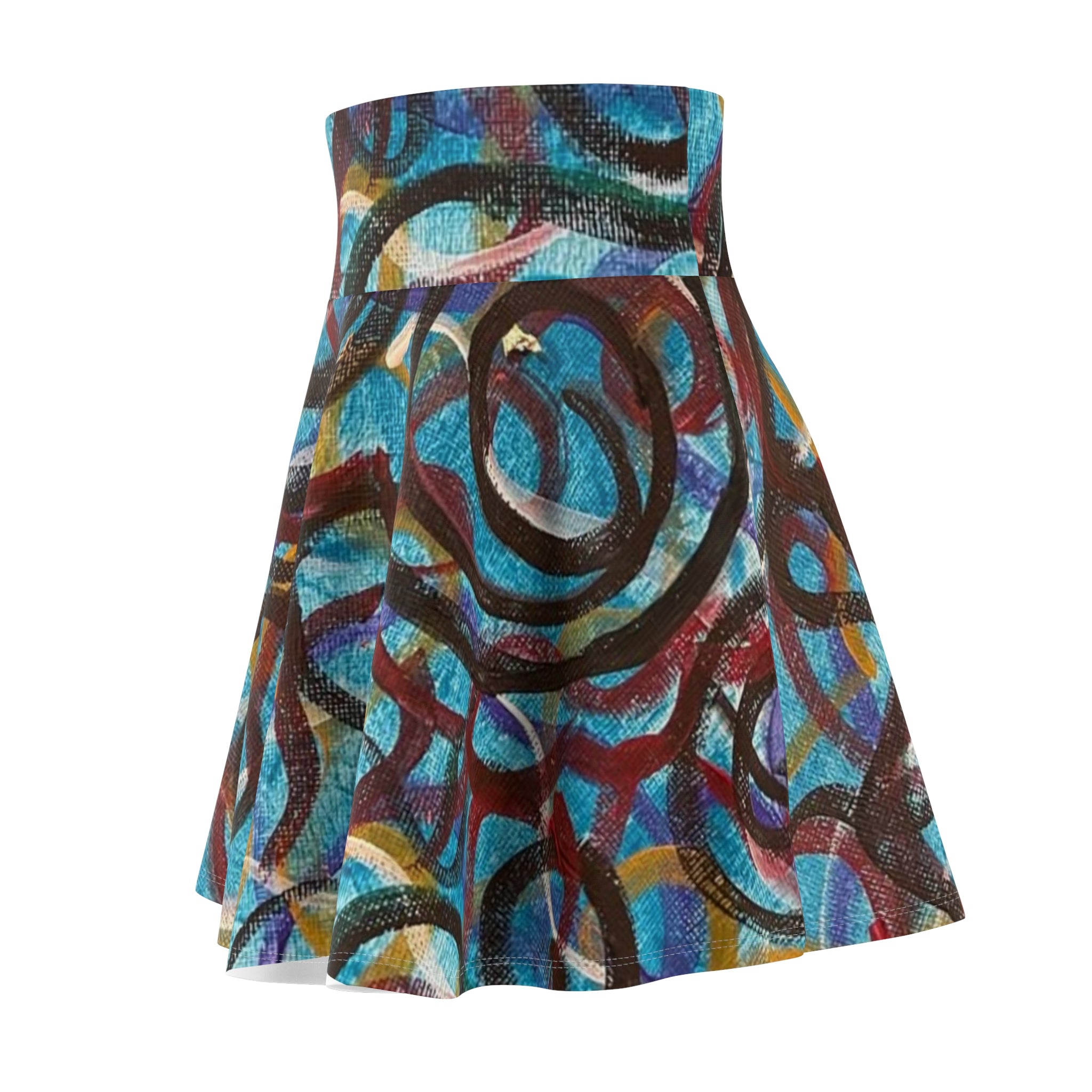Abstract Blue Swirl Women's Skater Skirt — Vibrant Artistic AOP Print