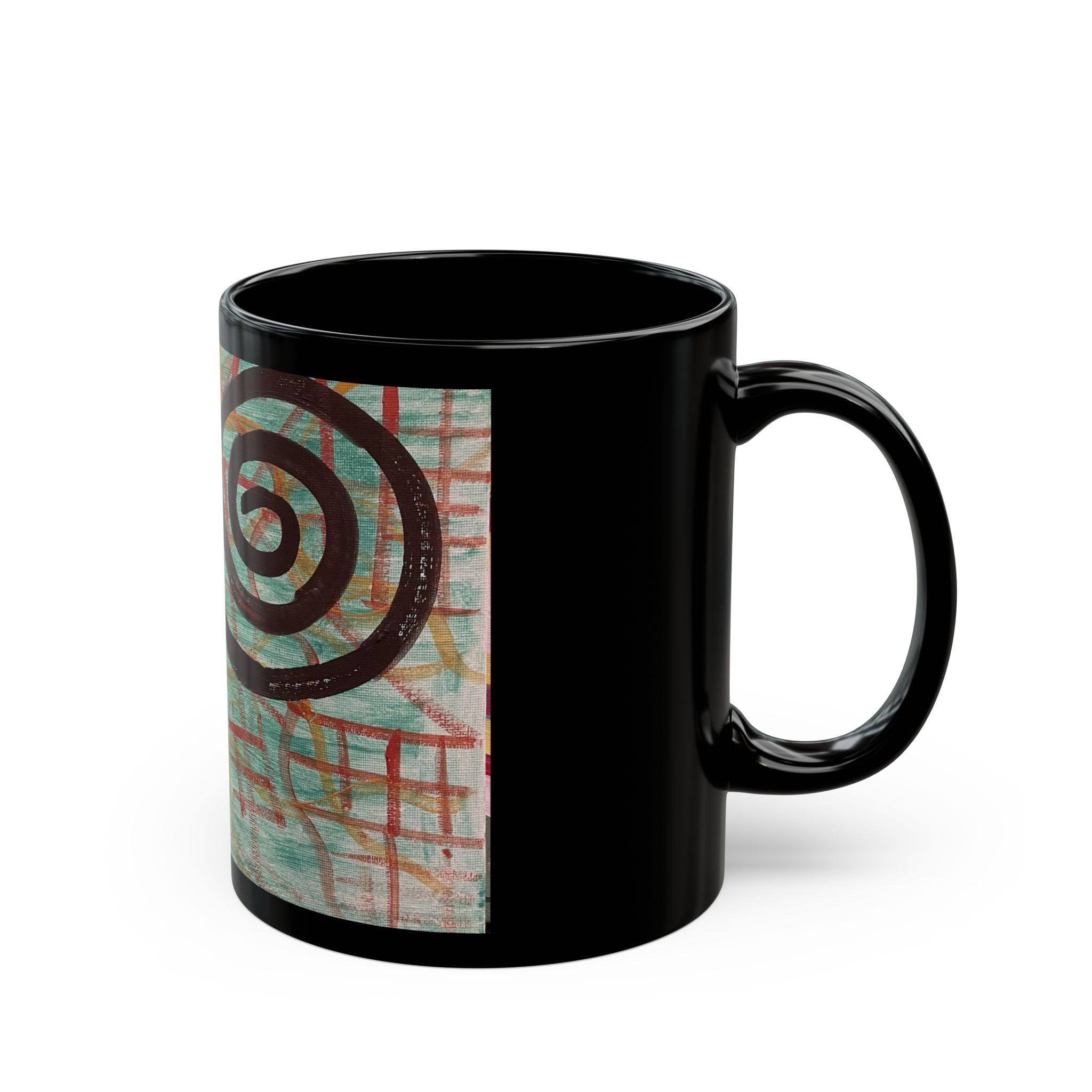 Abstract Spiral Art Black Mug — Modern Geometric Coffee Cup (11oz/15oz)
